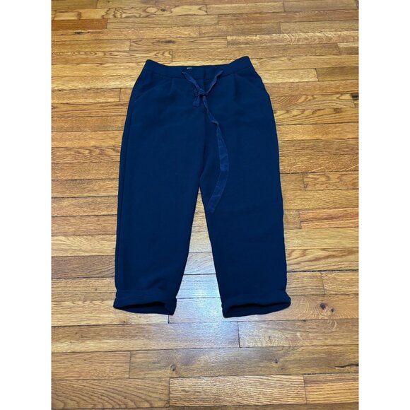 Aritzia Wilfred Womens Cropped Dress Pants Size 2 Navy Blue Button Fly Belted - Picture 1 of 7